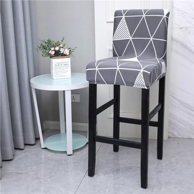 Housse de chaise à dossier court imprimée extensible, housse de tabouret de Bar élastique unie pour café salle à manger, étui de siège lavable à dossier bas 1 piece white