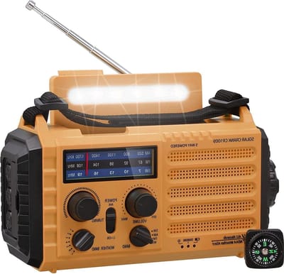Digitale Weeralarm Radio - 5 Manieren Aangedreven - Zonne - Handslinger - 5000mAh Li-ion Batterij - Powerbank - Micro USB - LED Zaklamp - SOS-Alarm - Karabijnhaak - Buitenshuis