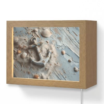 Wandlamp 20x15 cm - Oplaadbaar - Anker - Hout - Schelpen - Zand - Wandlampen binnen woonkamer - Slaapkamer lamp met kabel - Decoratieve nachtlamp - Vloerlamp snoer