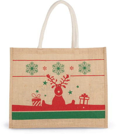 Kimood Shopper met kerstmotieven KI0736 - Natural / Cherry Red - One size
