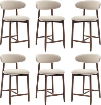 COLAMY Barkrukken set van 6 - keukenbarstoelen met rugleuning - Barstoel houten poten - beige
