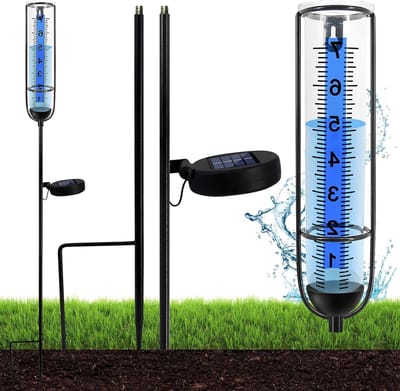 Regenmeter Tuin - Neerslagmeter Glas - Weer Monitoren - Verlichting Op Zonne-energie - Vorstbestendig - Transparant