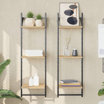 vidaXL - Wandschappen - 3-laags - met - stangen - 2 - st - 30x25x100 - cm - sonoma - eiken