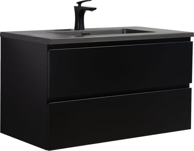 Badplaats Badkamermeubel Set Angela 90 cm – Mat Zwart – Badmeubel met Zwarte Wastafel