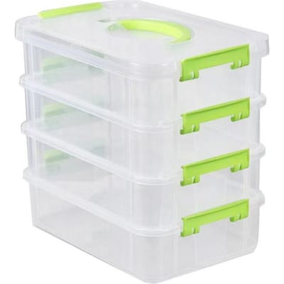 4-laags Transparante Opbergdoos Stapelbare Bureau Sieraden Speelgoed Sorteerdoos Plastic Make-up Organizer Duurzaam Schoolkantoor Container