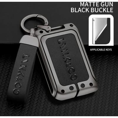 Étui Protecteur de Clé de Voiture en Cuir Métallique Coque Complète Support pour Lynk & Co 05 01 02 03 06 Porte-Clés Télécommande Style Auto Accessoire gray
