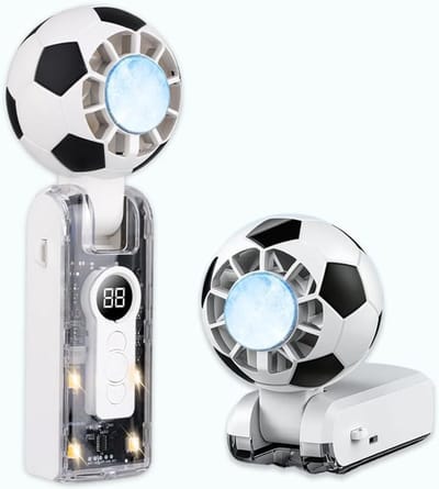 Draagbare handventilator met turbotechnologie en ijskoeling – Krachtig, 5 snelheden, 4 standen, LED-verlichting, 181° inklapbaar – Ideaal voor buiten, op reis, op het strand en bij voetbalwedstrijden (Wit)