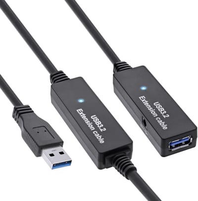 InLine actieve USB naar USB verlengkabel - externe voedingsadapter - USB3.0 - tot 0,9A - 15 meter