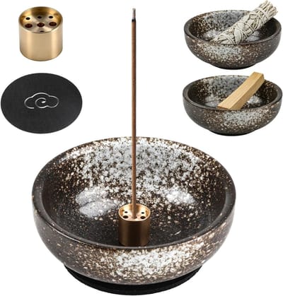 Elegante Witte Incense Stick Houder en Kom voor Geurige Wierook Sticks - Verstelbaar Messing Set