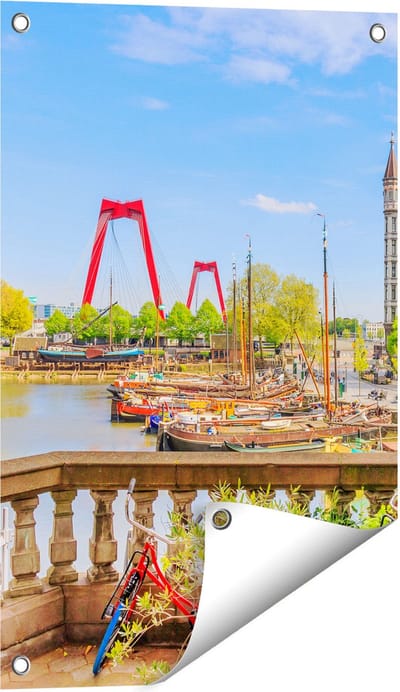 Gards Tuinposter Kleurrijke Oude Haven in Rotterdam - 40x60 cm - Tuindoek - Tuindecoratie - Wanddecoratie buiten - Tuinschilderij