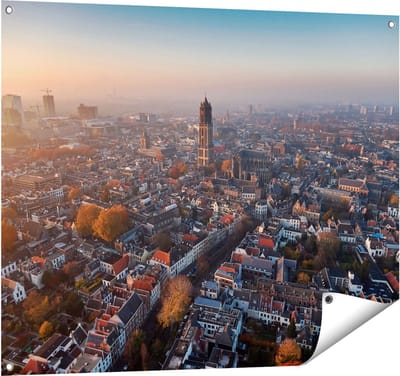 Gards Tuinposter Utrecht vanuit de Lucht - 100x80 cm - Tuindoek - Tuindecoratie - Wanddecoratie buiten - Tuinschilderij