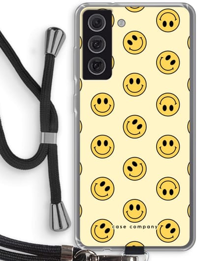 Hoesje met koord geschikt voor Samsung Galaxy S21 FE hoesje met Koord - Smiley N°2 - Telefoonhoesje met Zwart Koord - Bescherming aan alle Kanten en Over de Schermrand