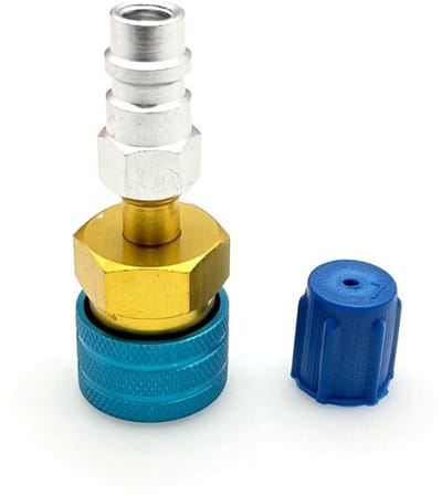 R1234YF naar R134A Adapter - Auto airconditioning - Aluminium - Snelle koppeling - Lichtgewicht - Geschikt voor auto’s - Zilveren connector