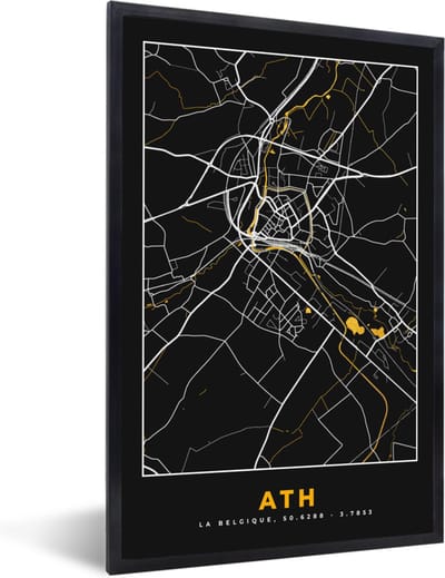 Fotolijst incl. Poster - Stadskaart - Ath - Plattegrond - Goud - Kaart - 40x60 cm - Posterlijst