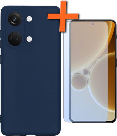 Hoes - Met Screenprotector - Geschikt voor OnePlus Nord 3 - Sterk & Shockproof - Back Cover - Siliconen Case - Telefoon Hoes - Donkerblauw