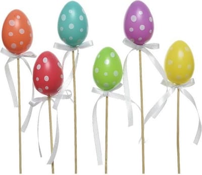 Decoris Paaseieren op stokje - 30x - diverse kleuren - 30 cm - kunststof - paasdecoratie - Paasversiering