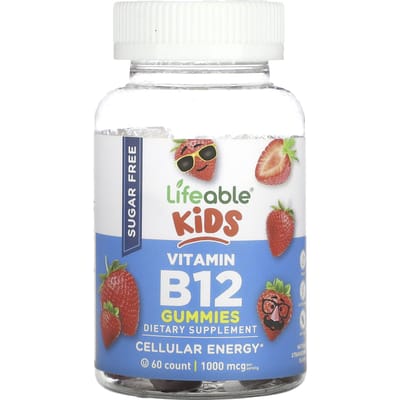 Lifeable, vitamine B12 gummies voor kinderen, suikervrij, natuurlijke aardbeiensmaak, 1.000 mcg, 60 gummies (500 mcg per gummy)