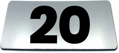 Nummerplaatje 20 - 80 x 50 x 1,6 mm - RVS-look geborsteld - Incl. 3M-tape | Nummerbordje - Deur en kamernummer - brievenbusnummers - Gratis verzending - 5 jaar garantie | Gratis Verzending