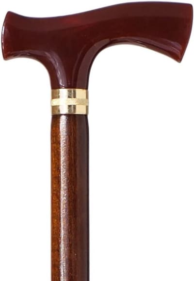 Wandelstok elegant parelmoergreep roodachtige schaal beukenhout antislip senioren ouderen