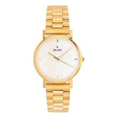 KRAEK Loïs Goud Wit 32 mm | Dames Horloge | Stalen horlogebandje | Schakelbandje | Minimaal Design | Véjile collectie