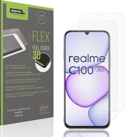 dipos FLEX – 2x Matte Screenprotector geschikt voor Realme C100 5G | Volledige Schermbescherming | Case-Friendly