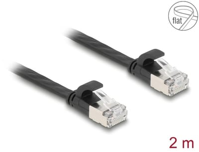 Delock RJ45 Flat Patch Cable plug to plug Cat.6A 2 m black