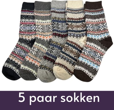 Warme Winter Sokken set - 5 paar - maat 36-39 - Huissokken/Nordic Wandelsokken dames - Retro socks