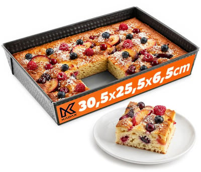 Rechthoekige bakvorm, bakplaat in 3 maten, hoge blikken randen voor cake, toast, cheesecake, brownie, onderhoudsvriendelijke bakvorm, warmteverdeling (30,5 x 25,5 cm, zwart) KADAX