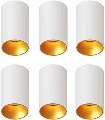 Ledvion – 6x LED Opbouwspot Rond ø80mm – Wit / Goud – Dimbaar – GU10 – 2700K – 3W – IP20