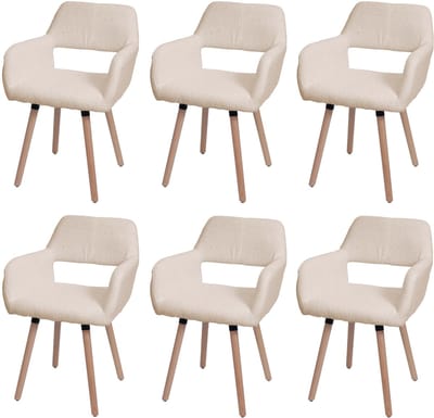 Set van 6 eetkamerstoel MCW-A50 II, stoel keukenstoel gestoffeerde stoel, hout stof/textiel bouclé (450g/m²) MVG ~ beige