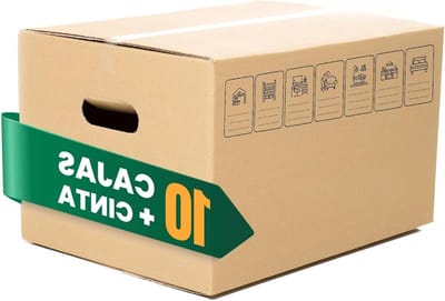 GROWMANIA Pack of 10 Boxes 30 x 30 x 50 + Gift Ribbon, Robust Moving Boxes with Brown Handles, Suitable for Shipping with Identification Symbols