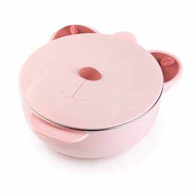 Kinderservies Set - Geïsoleerd Babybord RVS met Zuignap - Warmhoud Lunchbox Kind met Waterinjectie -Pink - 1 Stuks