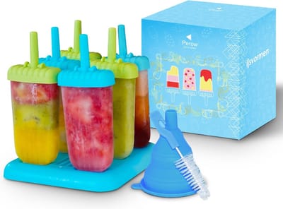 Perow ijsvormpjes - 6 Stuks - Inclusief Gratis Trechter en Reinigingsborstel - BPA en Chemicaliën Vrij Silicone IJshouder - IJs Vorm Makers - 2 Kleuren - IJslolly Vormen