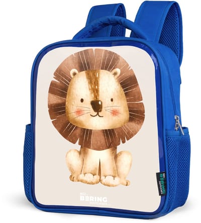 NoBoringSuitcases.com® - Rugzak blauw - Schooltas jongens - Leeuw illustratie met beige achtergrond - Kinder rugtas jongen - Boekentas kind - Kinderrugzak voor school - Schoolrugzak