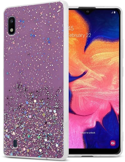 Cadorabo Hoesje geschikt voor Samsung Galaxy A10 / M10 in Paars met Glitter - Beschermhoes van flexibel TPU silicone met fonkelende glitters Case Cover Etui