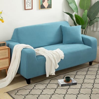 L-vormige Jacquard Bankhoes Voor Woonkamer Elastisch Dik Maïs Fleece Bankbeschermer Effen Kleur Bankhoezen 1 /2 /3 /4 Zits 1 seat (90-140cm) meer blauwe kleur