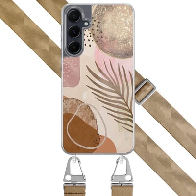 Hoesje met koord - Geschikt voor Samsung Galaxy A55 - Abstract blush shapes - Verstelbaar zwart koord - Crossbody - Print / Illustratie - Roze, Beige - Leuke Telefoonhoesjes