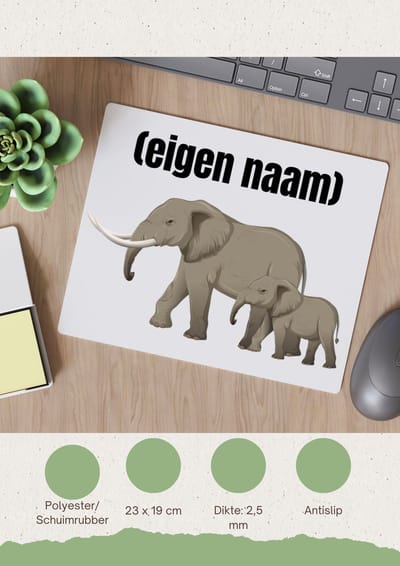 Akyol - olifant en kleine olifant met eigen naam Muismat - Olifant - olifanten liefhebbers - iemand die houdt van olifanten - verjaardag - cadeau - kado - 23 bij 19 cm