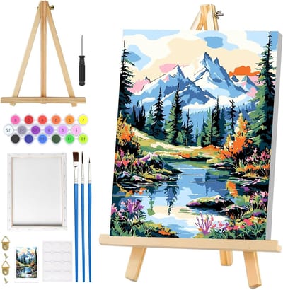 Schilderen op nummer voor volwassenen: Bergmeer landschap met lijst, DIY olieverf schilderkit voor beginners en kunstliefhebbers, perfect voor thuisdecoratie