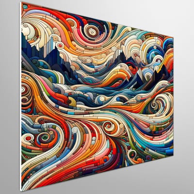Abstract landschap schilderij | Vibrant Dreamscape: an Enigmatic Fusion of Nature and Imagination | Kunst - 80x80 centimeter op Forex | Foto op Forex