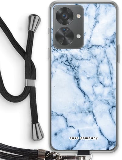 Case Company® - Hoesje met koord geschikt voor OnePlus Nord 2T hoesje met Koord - Blauw marmer - Telefoonhoesje met Zwart Koord - Bescherming aan alle Kanten en Over de Schermrand