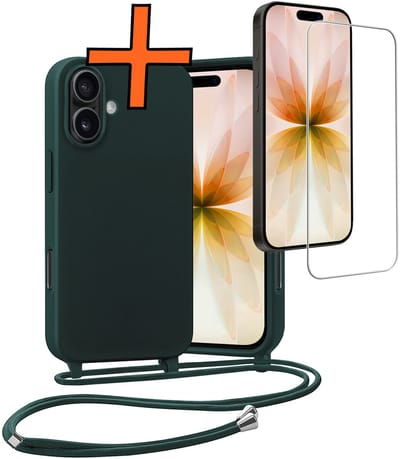 Hoesje Geschikt voor iPhone 17 Hoes Met Telefoonketting Met Screenprotector - Backcover Geschikt voor iPhone 17 Case Met Koord - Donkergroen