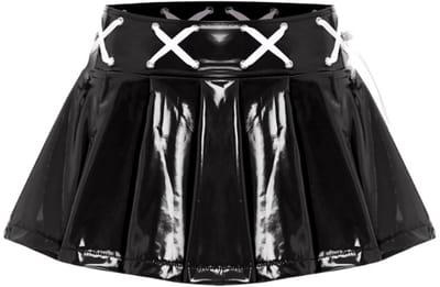 BamBella® - Datex mini Rok - Maat S/M - Zwart met lint Rollenspel sm dames sexy Glans kleding mix van Latex en stof