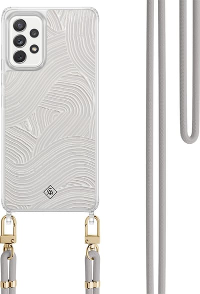 Casimoda® hoesje met koord - Geschikt voor Samsung A52(s) - Abstract Waves - Afneembaar koord - TPU/polycarbonaat - Grijs