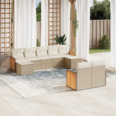 vidaXL - 9-delige - Loungeset - met - kussens - poly - rattan - beige