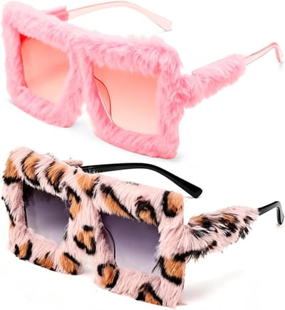Zonnebril set van 2 - pluche oversized - luipaardpatroon - feestaccessoire voor dames en heren - SnelShoppen
