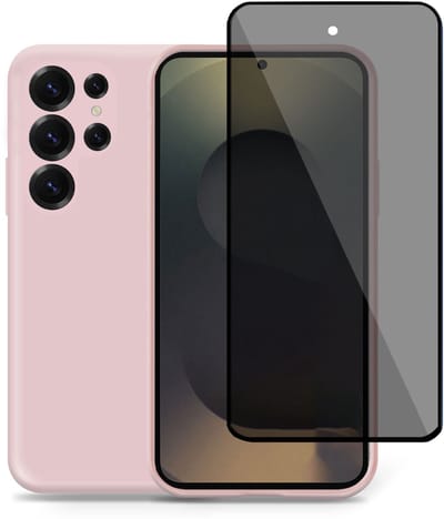 Technow hoesje + Privé Screenprotector geschikt voor Samsung S25 Ultra – Privacy Tempered Glass - Back Case Cover Roze