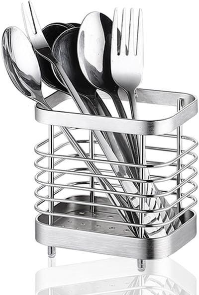 Dailygoods- Afdruiprek Roestvrij staal - Keukengerei Houder - Bestekmand - Muurbeugel - Afneembare Basis - Ruimtebesparend - Bestekhouder