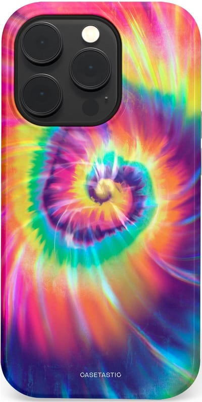 Casetastic hoesje geschikt voor Apple iPhone 14 Pro - MagSafe - Dubbellaagse bescherming - Kleurrijke draaikolk - Fashion Case - Donkerblauw Roze Goud Lavendel