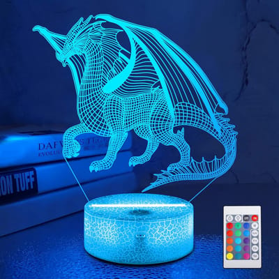 Daity 3D Draak Nachtlampje 3D Kinderillusielamp - 16 Kleuren Afstandsbediening Kleurverandering - Kinderkamerdecoratie - Kan Worden Gebruikt als Kerstmis Verjaardagscadeau voor Jongens en Meisjes